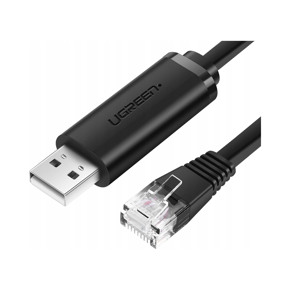 2× Kabel konsolowy UGREEN CM204 USB - RJ45 do urządzeń sieciowych 1.5m czarny