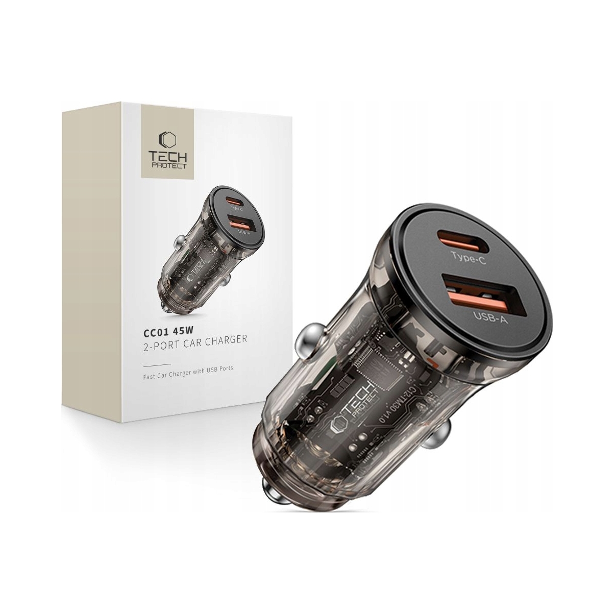 Tech- Protect CC01 2- Port Car Charger Pd 45W QC3. 0 Black Tech- Protect