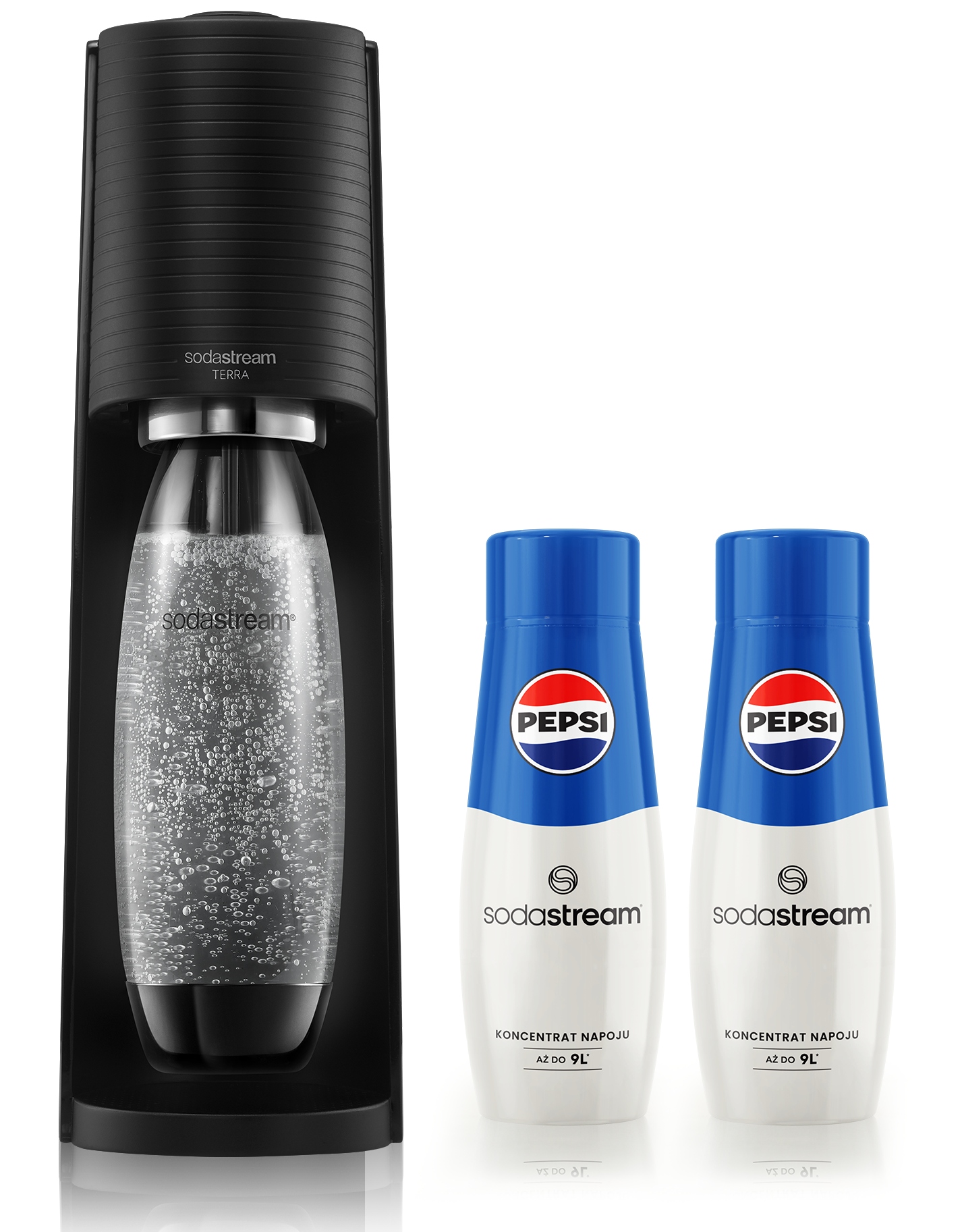Saturator Sodastream Terra czarny 2 x syrop Pepsi 440ml