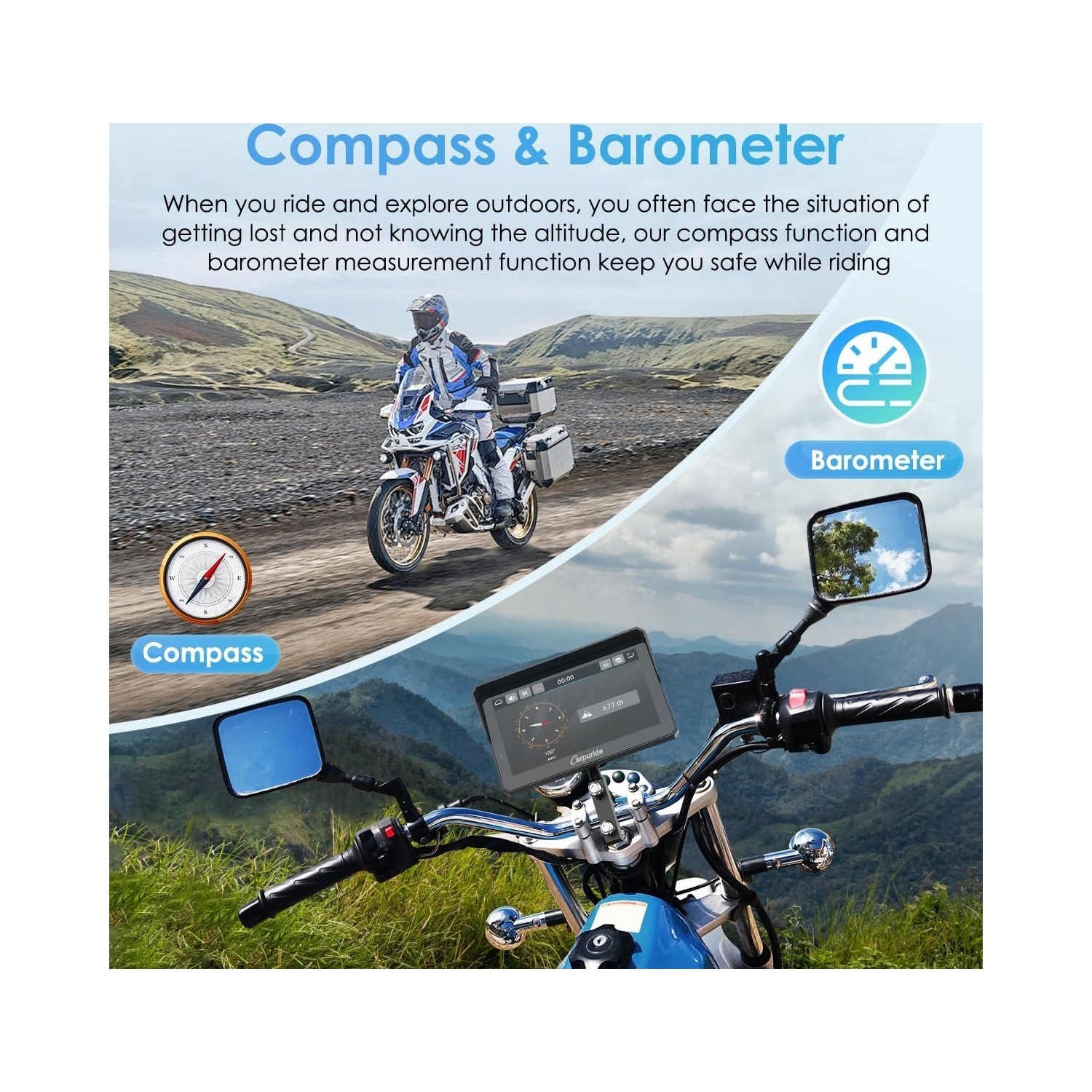 Carpuride W702 Pre Motocyklový displej s CarPlay/Android Auto a funkciou