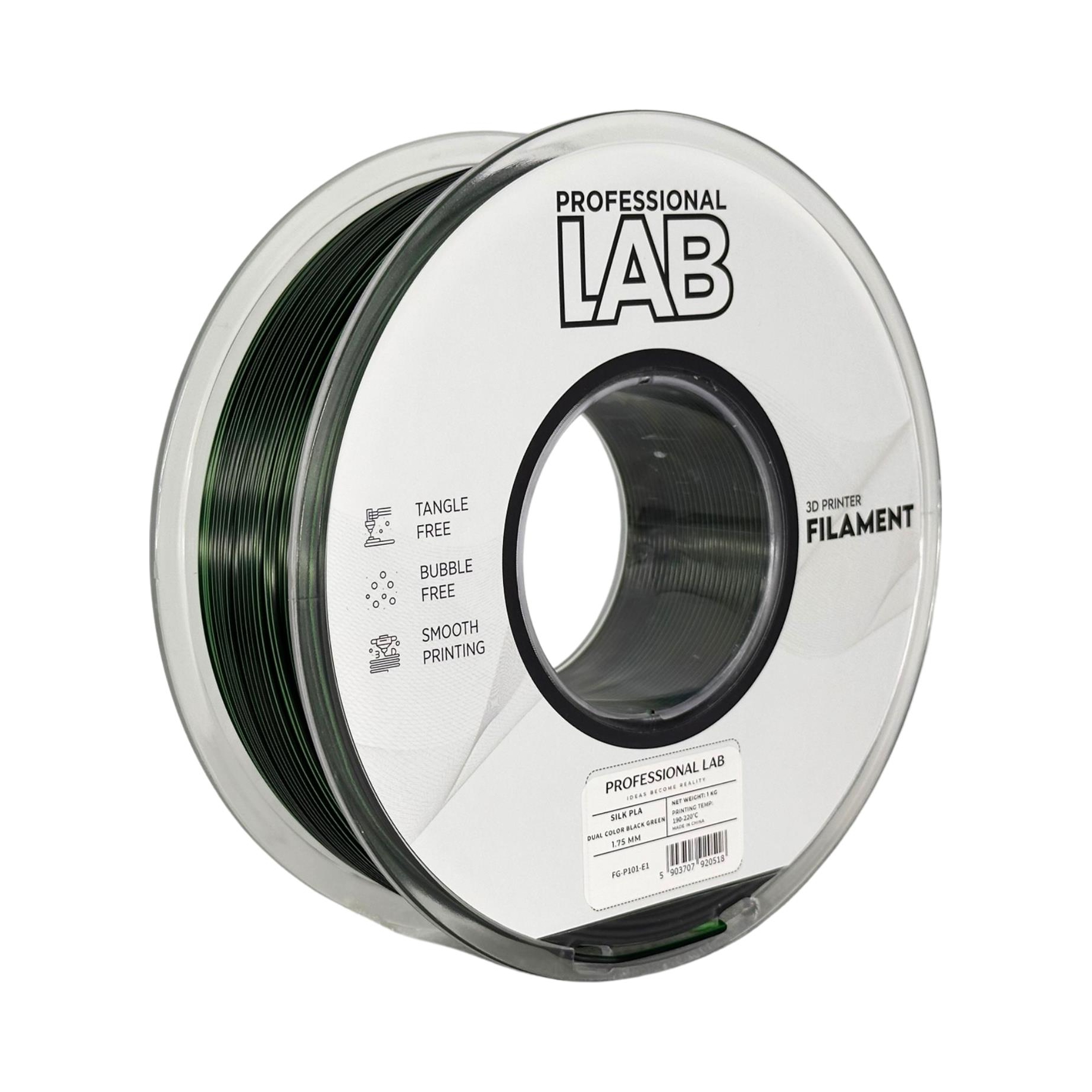 Filament Silk Pla Dual Color Black Green 1,75mm 1kg Professional Lab