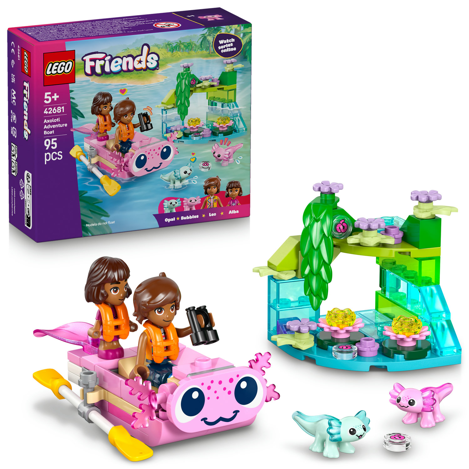 Klocki Lego Friends 42681 Łódź z 2 figurkami i 2 aksolotlam