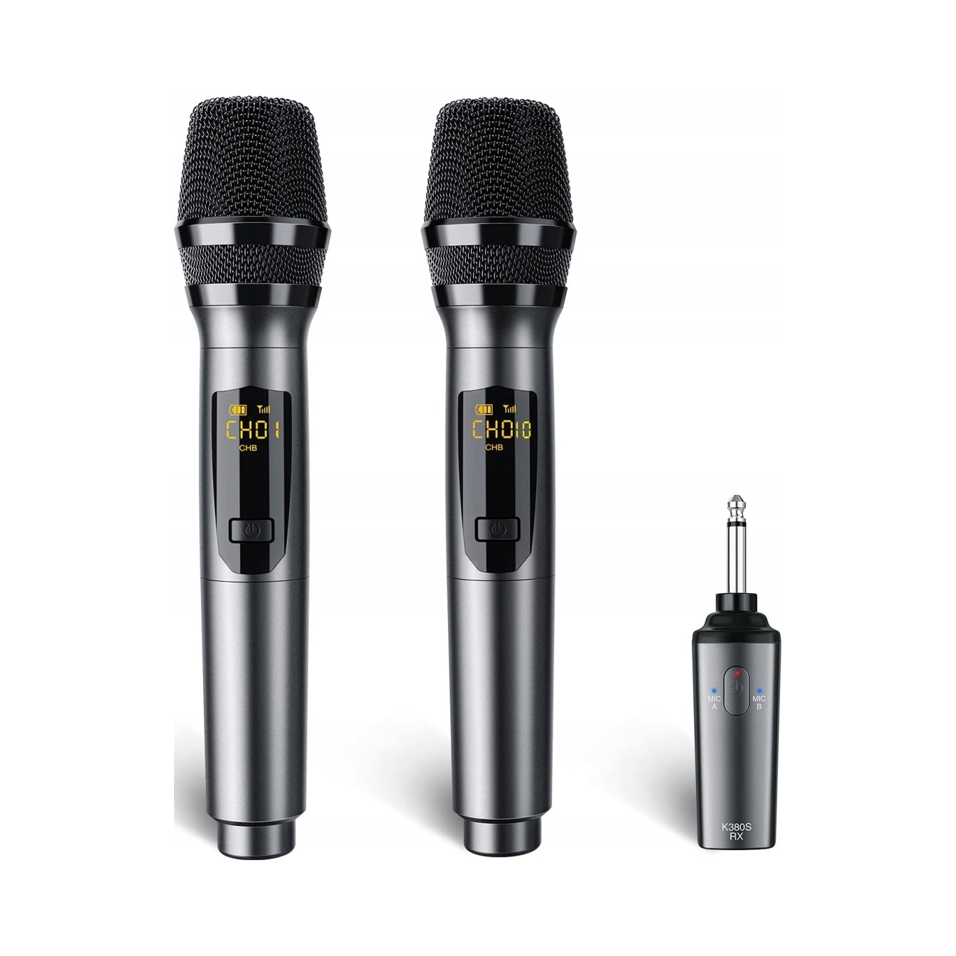 Dva bezdrátové mikrofony 2,4 GHz Lekato K380S s kovovým přijímačem R1