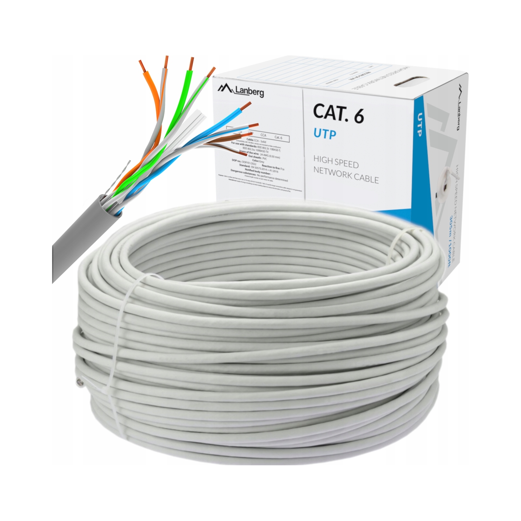 Kabel Sieciowy KAT.6 CAT.6 Przewód Skrętka Cca Utp Lan RJ45 305M Lanberg