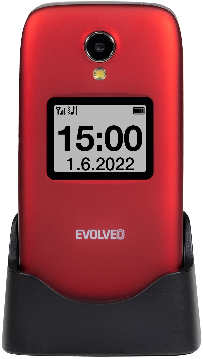 Mobilní telefon Evolveo EasyPhone červený pro seniory s véčkovým designem