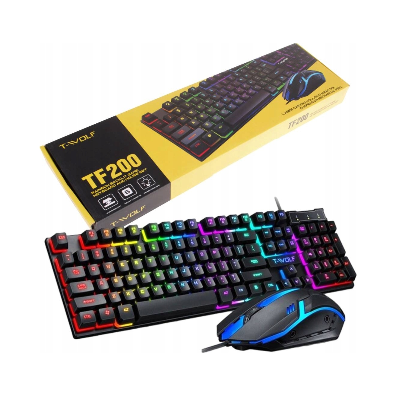 Klawiatura Mysz Gamingowa Led Rgb Zestaw Dla Graczy Usb Pc Pro Ergonomiczna