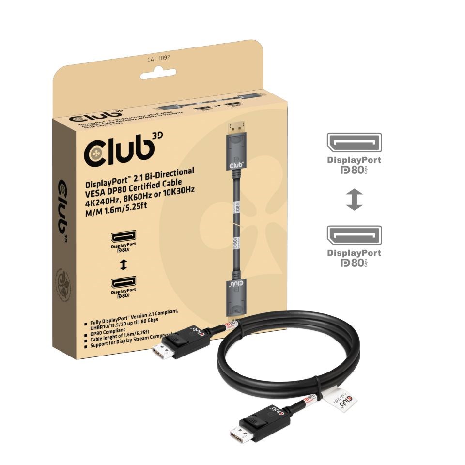Kábel DisplayPort 2.1 na DisplayPort 2.1, DP80, 4K120Hz/10K60Hz (M/M),