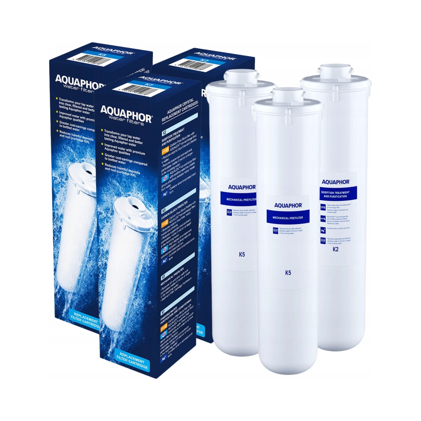 Zestaw 3 wkładów wymiennych K2 K5 K7 do filtra wody Aquaphor Kryształ A
