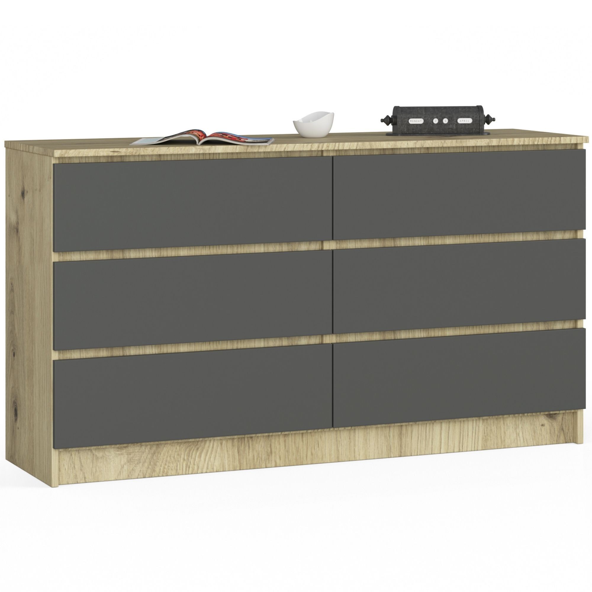 Komoda K140 6SZ Clp Dąb Artisan Szary