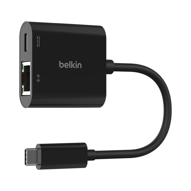 Belkin Usb-c adaptér s Gigabit Ethernetem RJ45 100W napájení, černá