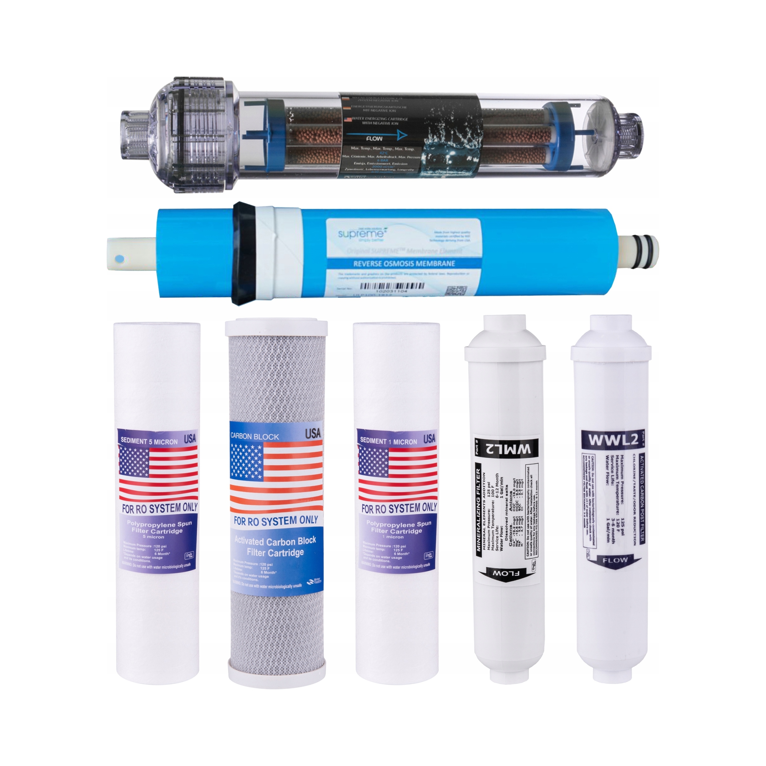 Zestaw wkładów do filtra odwróconej osmozy RO7 100GPD