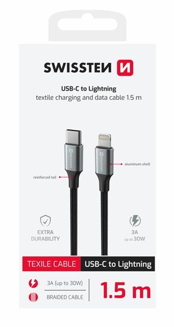 Przewód USB-C / Lightning Swissten 1,5 m czarny