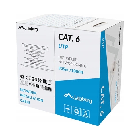 Skrętka Lanberg U/utp kat. 6 305 m Drut Cca Szary Fluke Passed