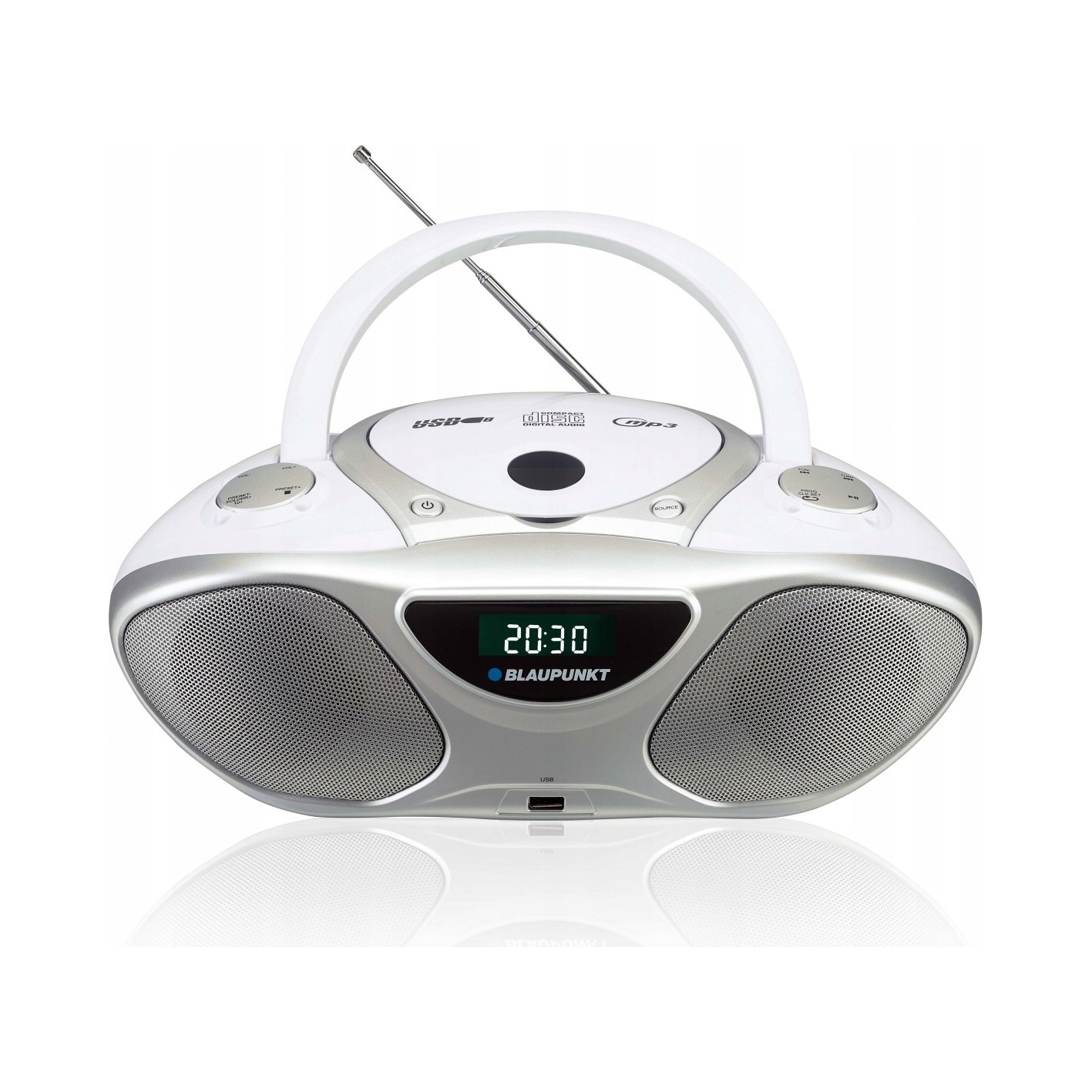 Sieťovo-batériové rádio Blaupunkt BB14WH Fm CD Usb bielo-strieborné