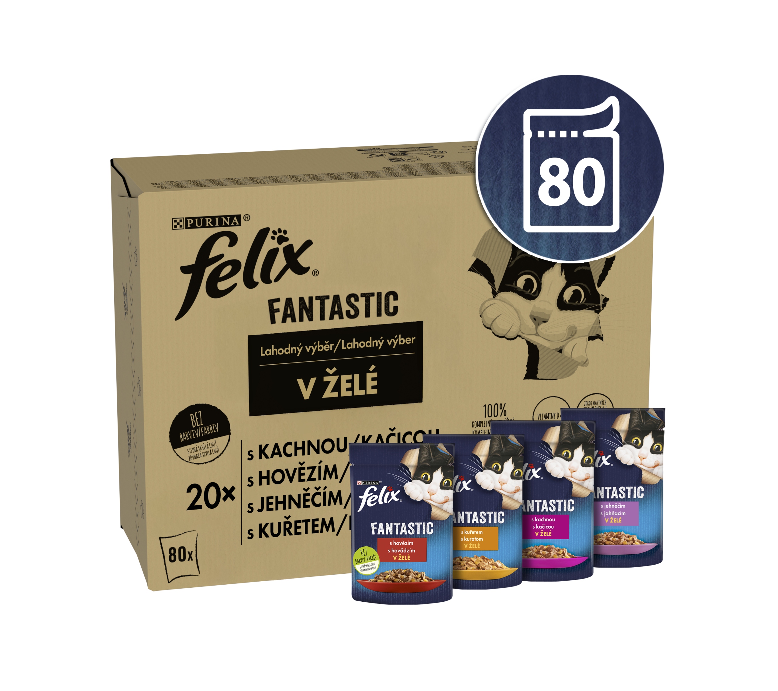 Levně Felix Fantastic kaps pro kočky hovězí, kuře, kachna, jehněčí v želé 80×85 g