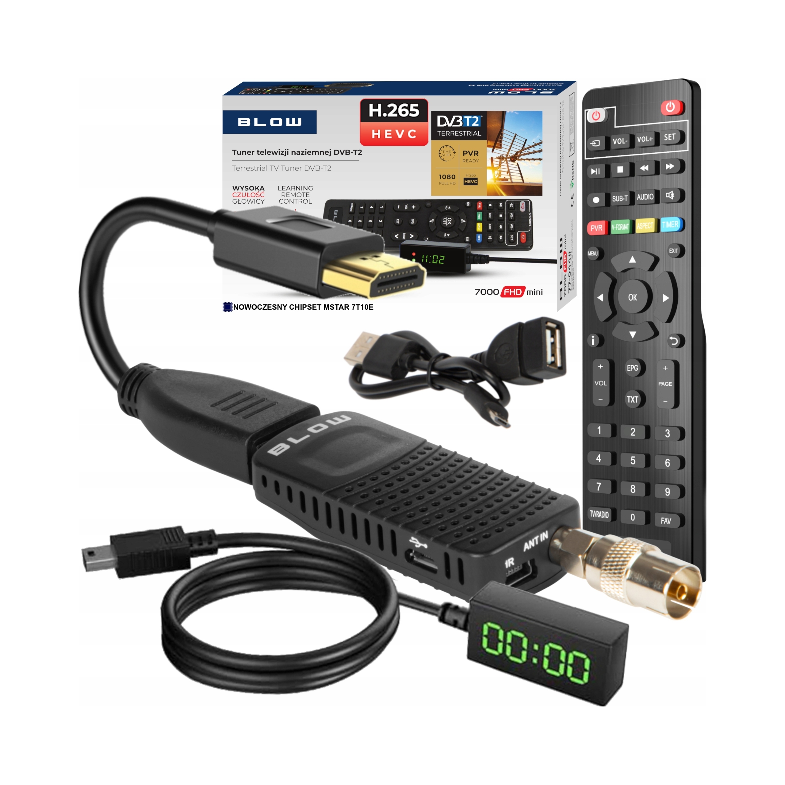 Tuner Dekoder DVB-T2 Mini Stick Tv Naziemnej Hevc H.265 Pilot Blow 7000FHD