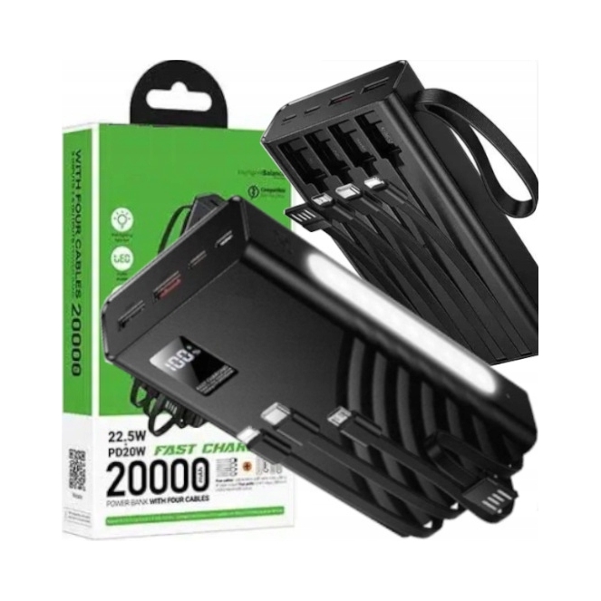 Szybki Powerbank 20000 mAh 20W QC3 PD3 Usb C Usb Power Bank Mocny Podróżny