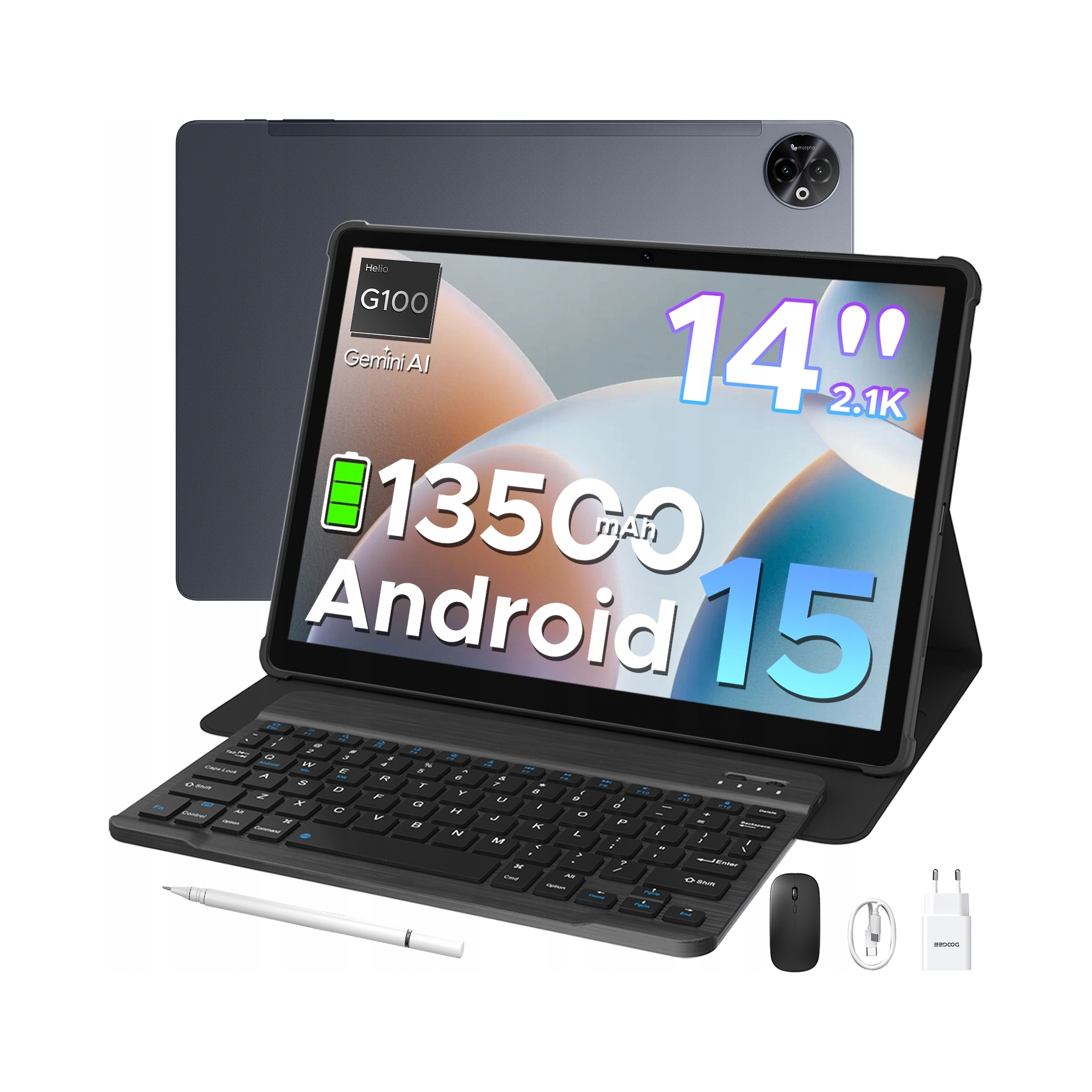 Tablet Doogee TabE3Max 14" s klávesnicou 8GB/256GB 13500mAh Android 15 sivý