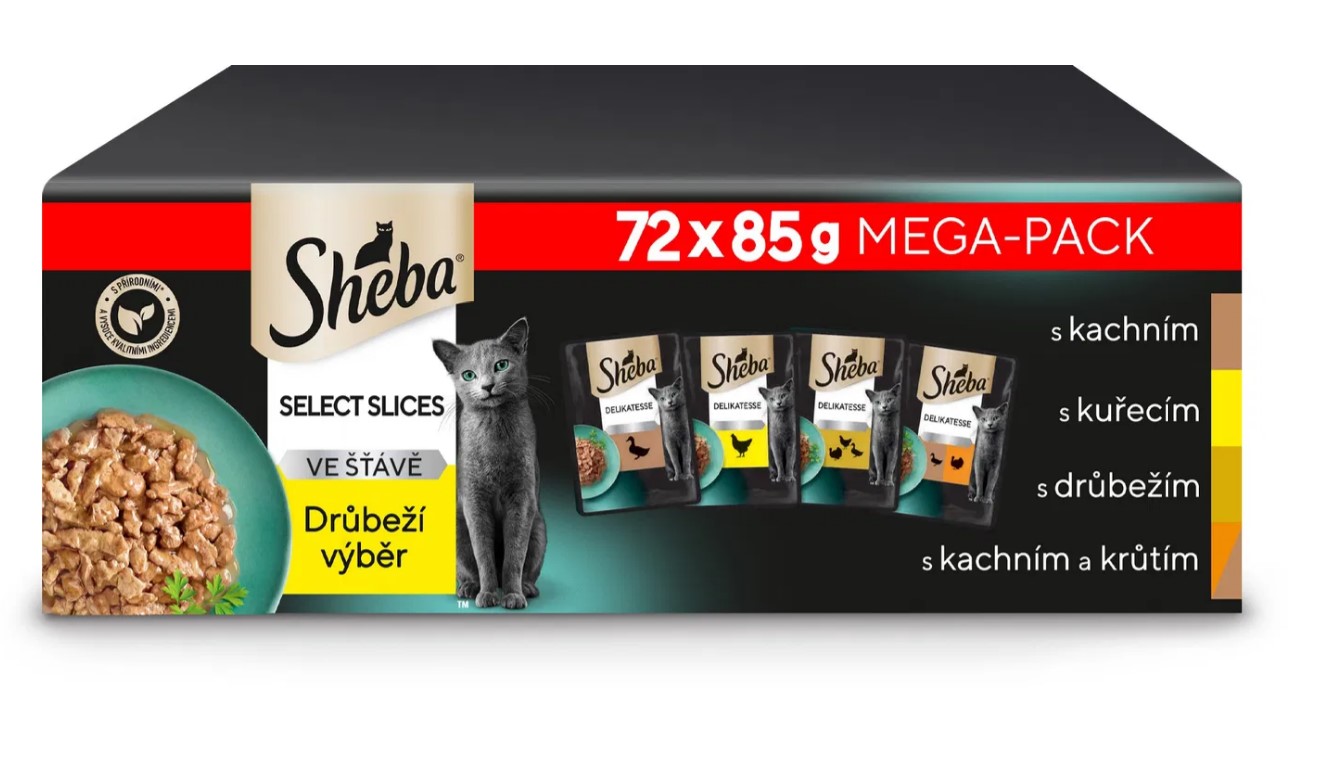 Sheba kapsičky drůbeží výběr ve šťávě pro dospělé kočky 72× 85 g