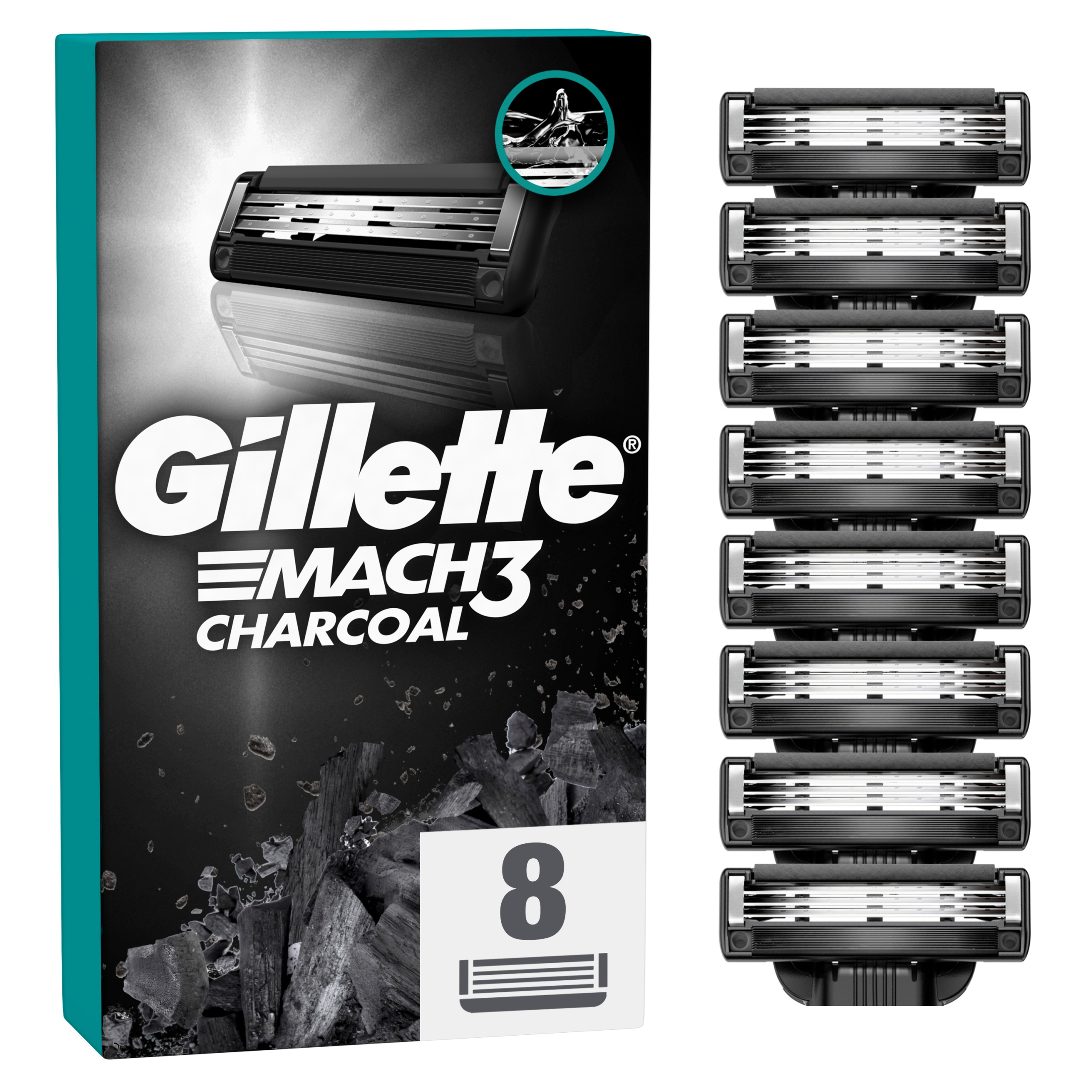Gillette Mach3 Charcoal Náhradní hlavice pro pánský holicí strojek 8 ks