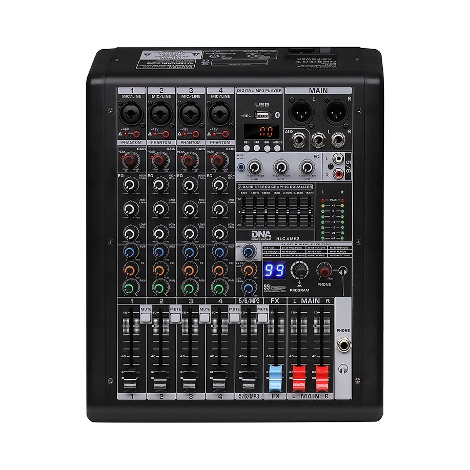 Analogový mixážní pult zvuku 4 kanály Usb MP3 Bluetooth Phantom Dsp Dna Hlc 4