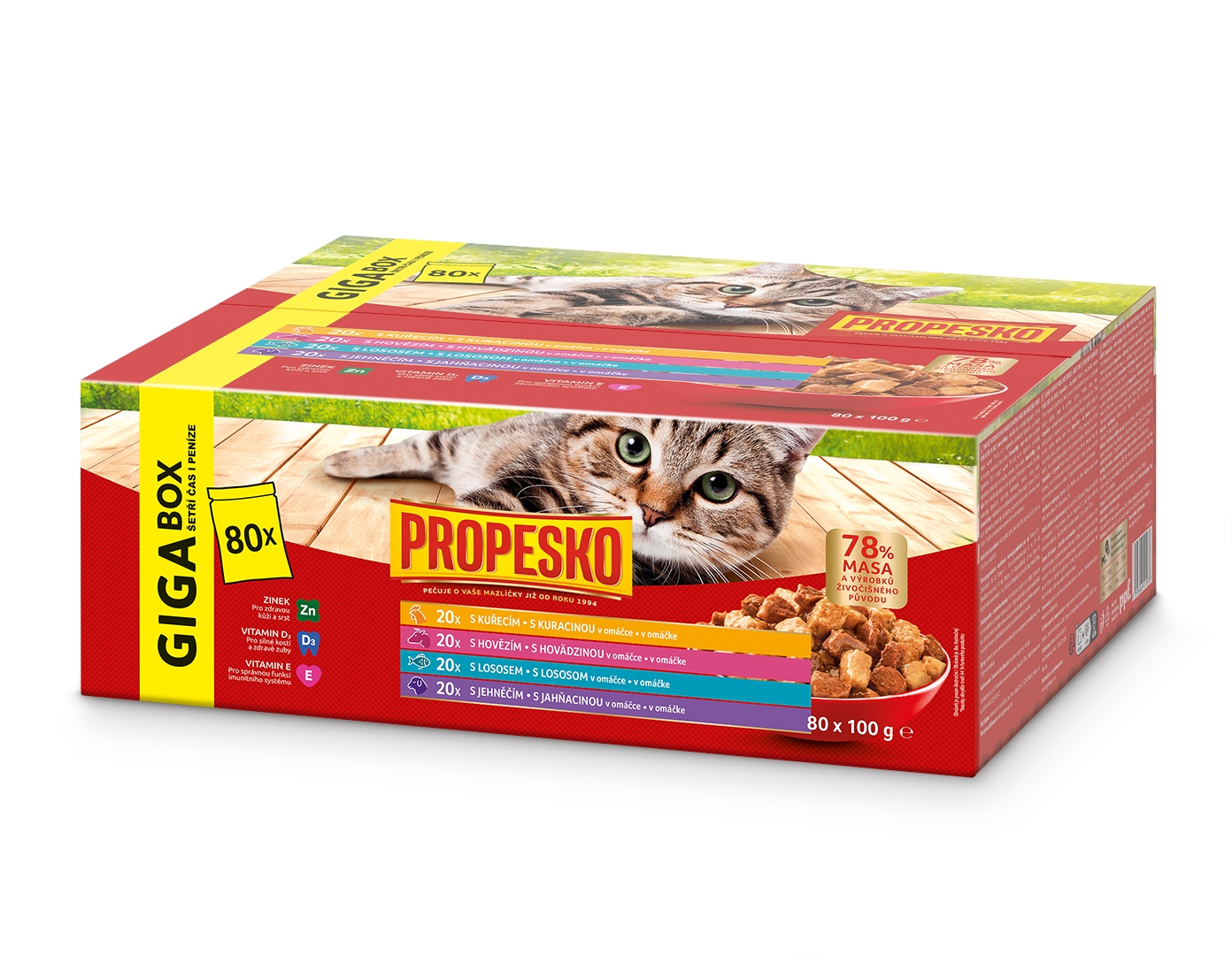 Levně 80x100g Propesko kapsa kočka maso,losos omáčka