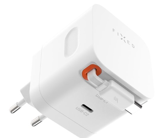 Síťová GaN nabíječka s 2xUSB-C podpora Pd 3.0 s kabelem 65W bílá