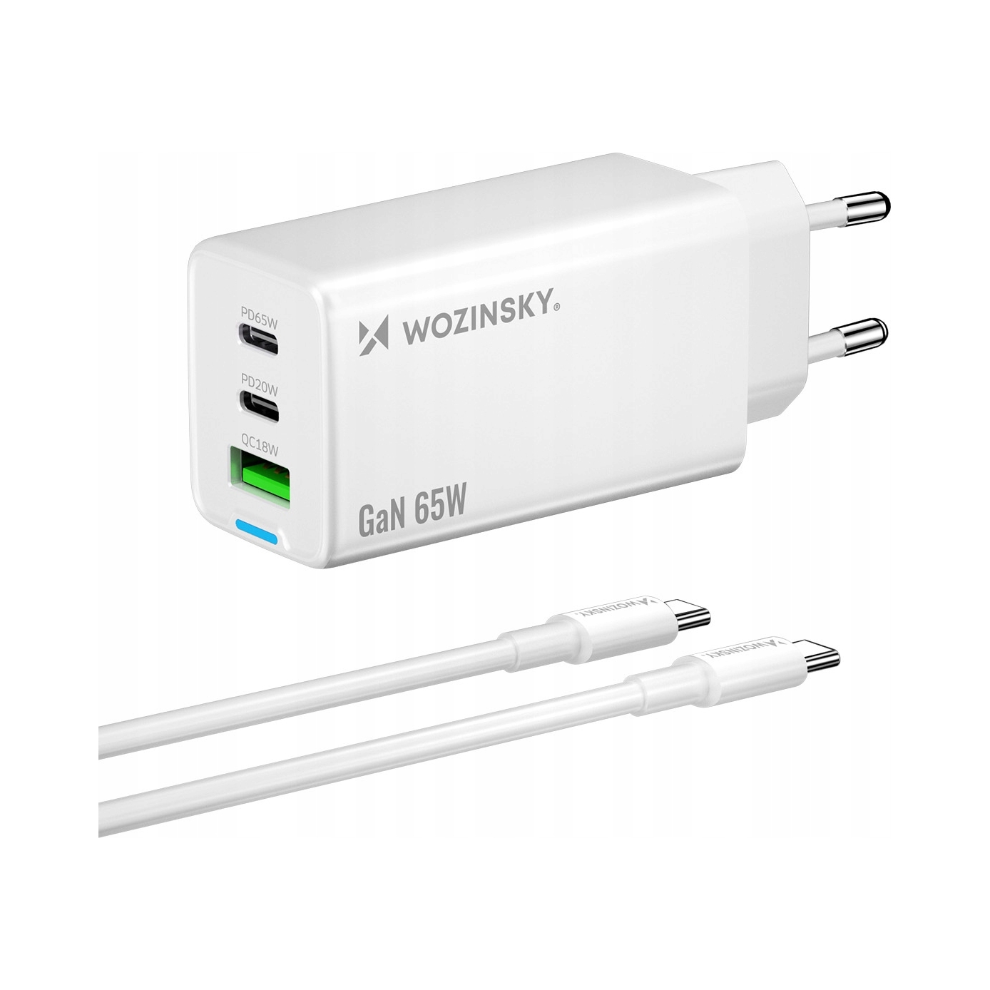 Wozinsky ładowarka GaN 65W z portami Usb- A 2xUSB- C z kablem Usb- C 65W