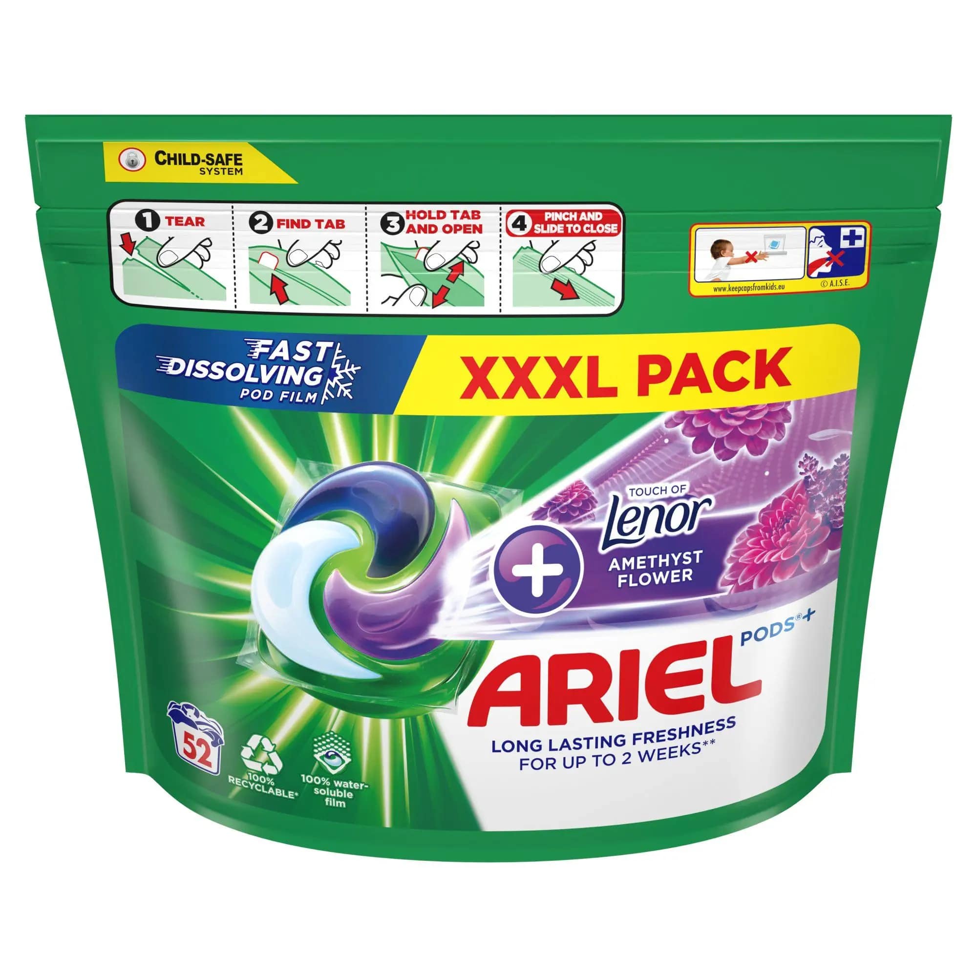 Levně Ariel Allin1 Pods Touch Of Lenor Amethyst Flower 52 kapsle na praní