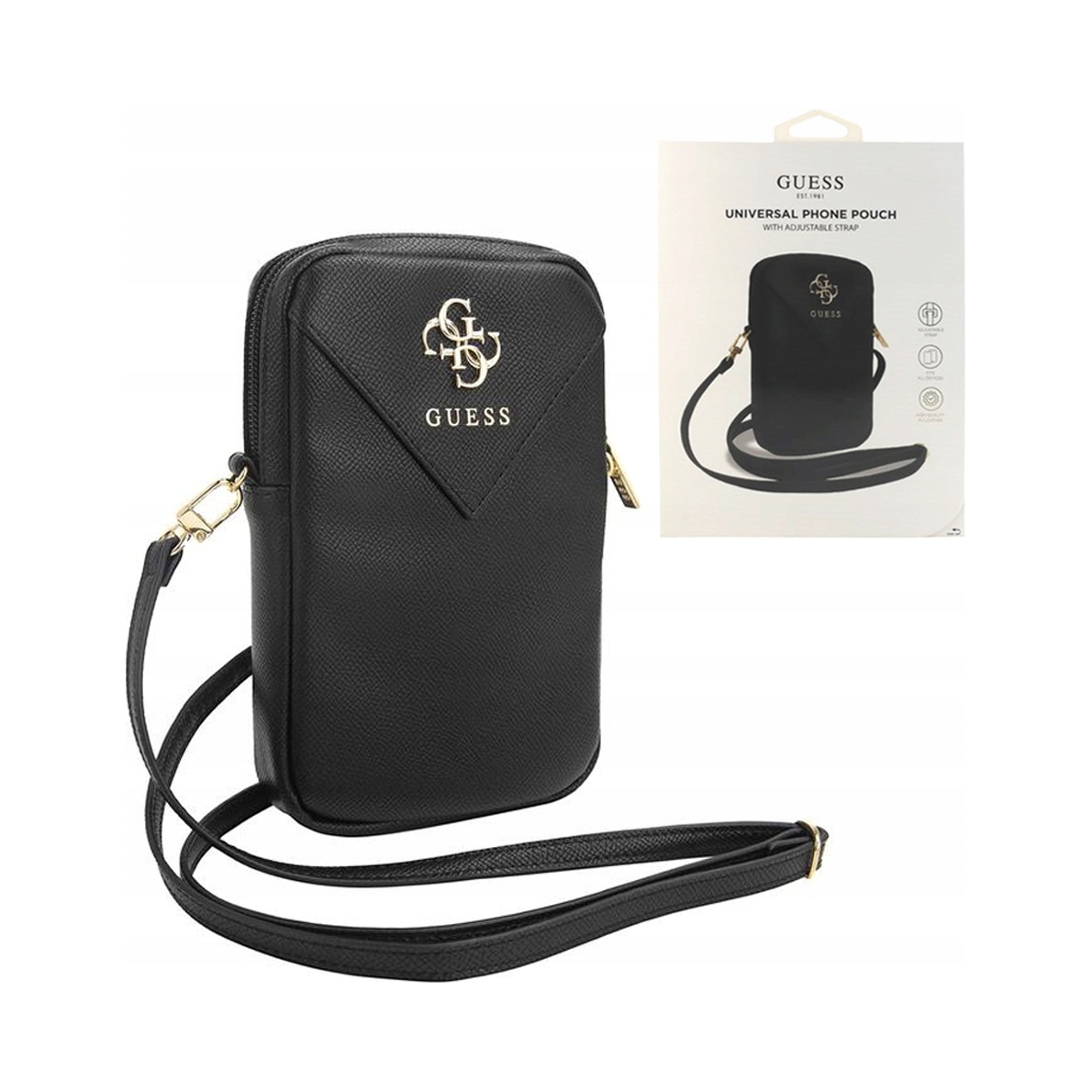 Taška na telefon Guess, zlatá poštovní taška, sáček, elegantní, kožená