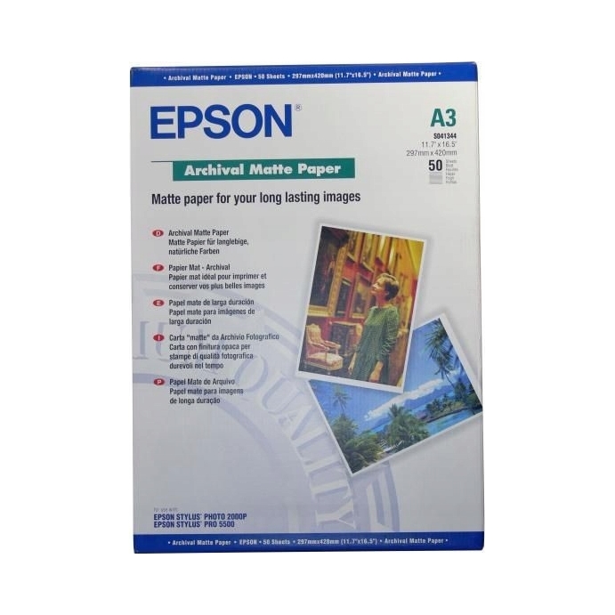 Papír Epson Archival Matte Paper, Din A3, 189 g/m², 50 listů C13S041344
