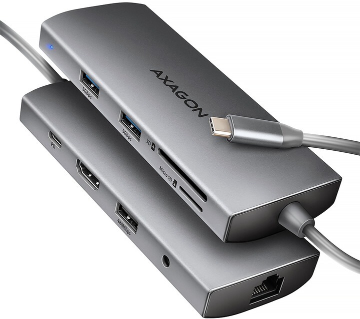 Axagon Hub HMC-8HLSA Usb-c 3.2 Gen 1 hub, 3x Usb-a 4K/30Hz Hdmi SD/mic