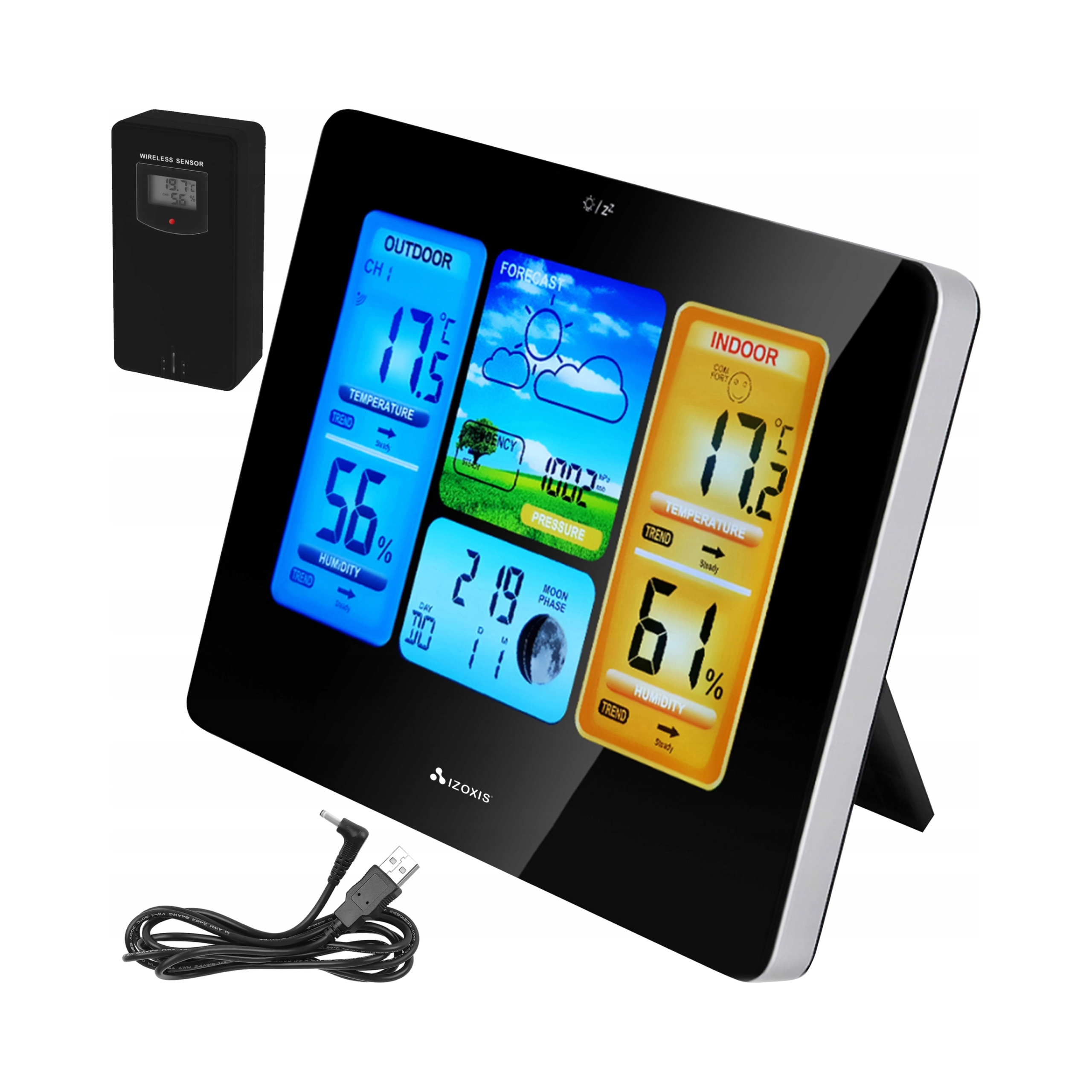 Stacja Pogodowa Bezprzewodowa Meteo Termometr Higrometr Zegar Czujnik 60 m