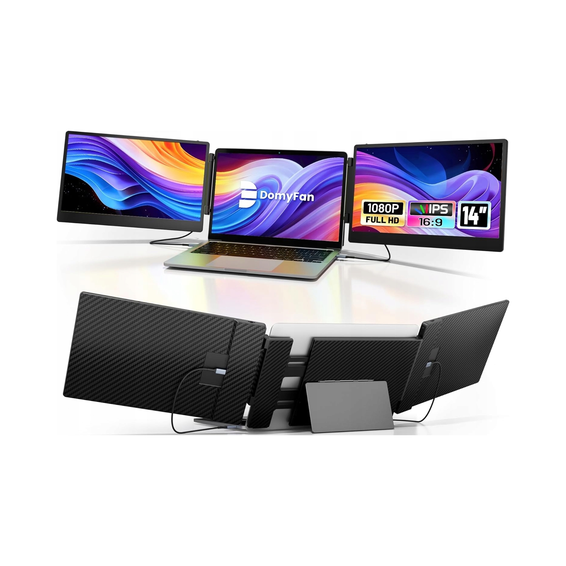 domyfan S3 Przenośny monitor 14" do laptopa potrójny ekran 1080P M2204
