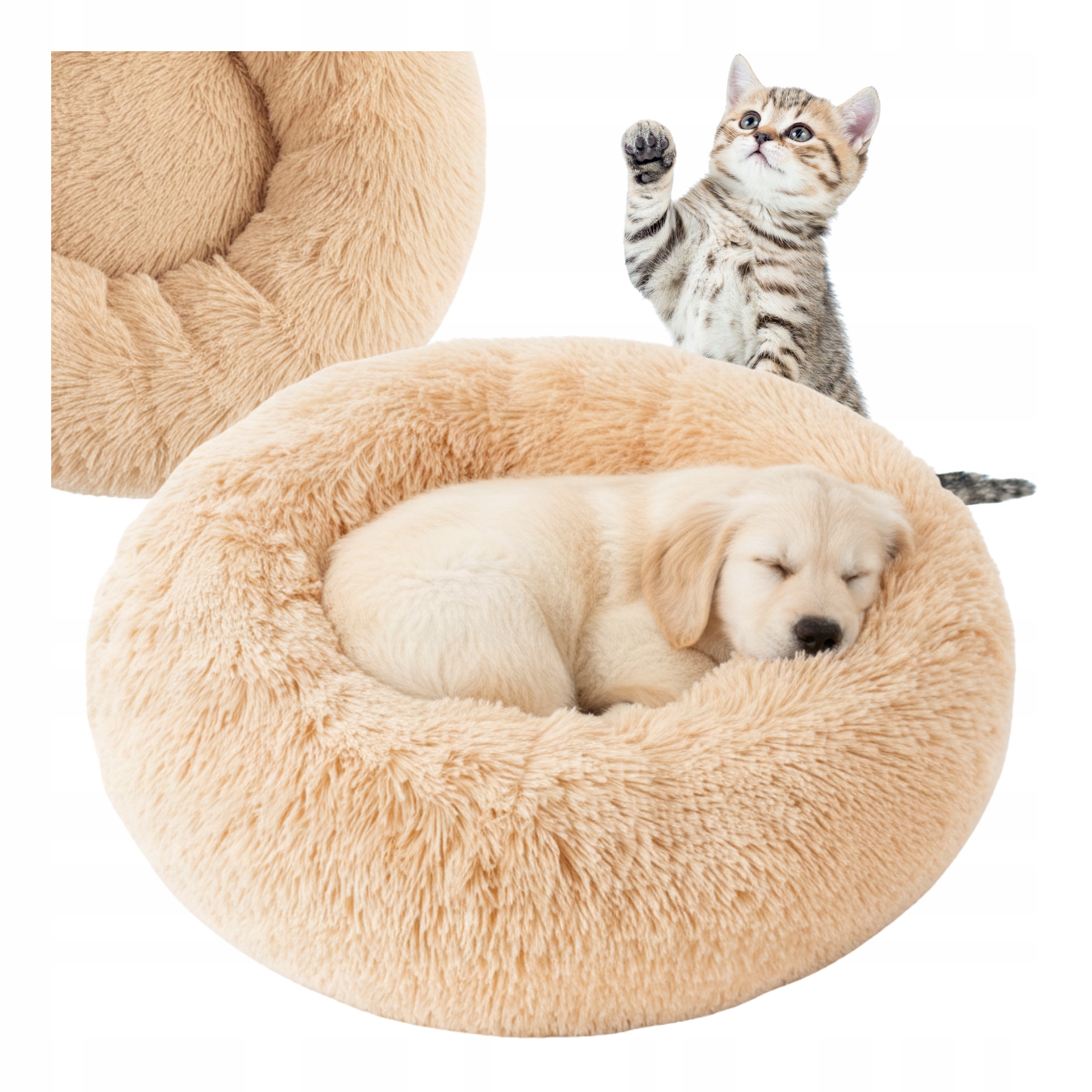 Levně Pelíšek pro psa kočku Polštář Potah 100 cm Měkké chlupaté béžové