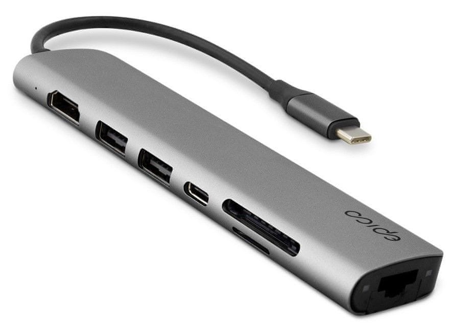 Epico 7v1 Multimedi Hub 8K s Usb-c konekt. šedá 9915112100071