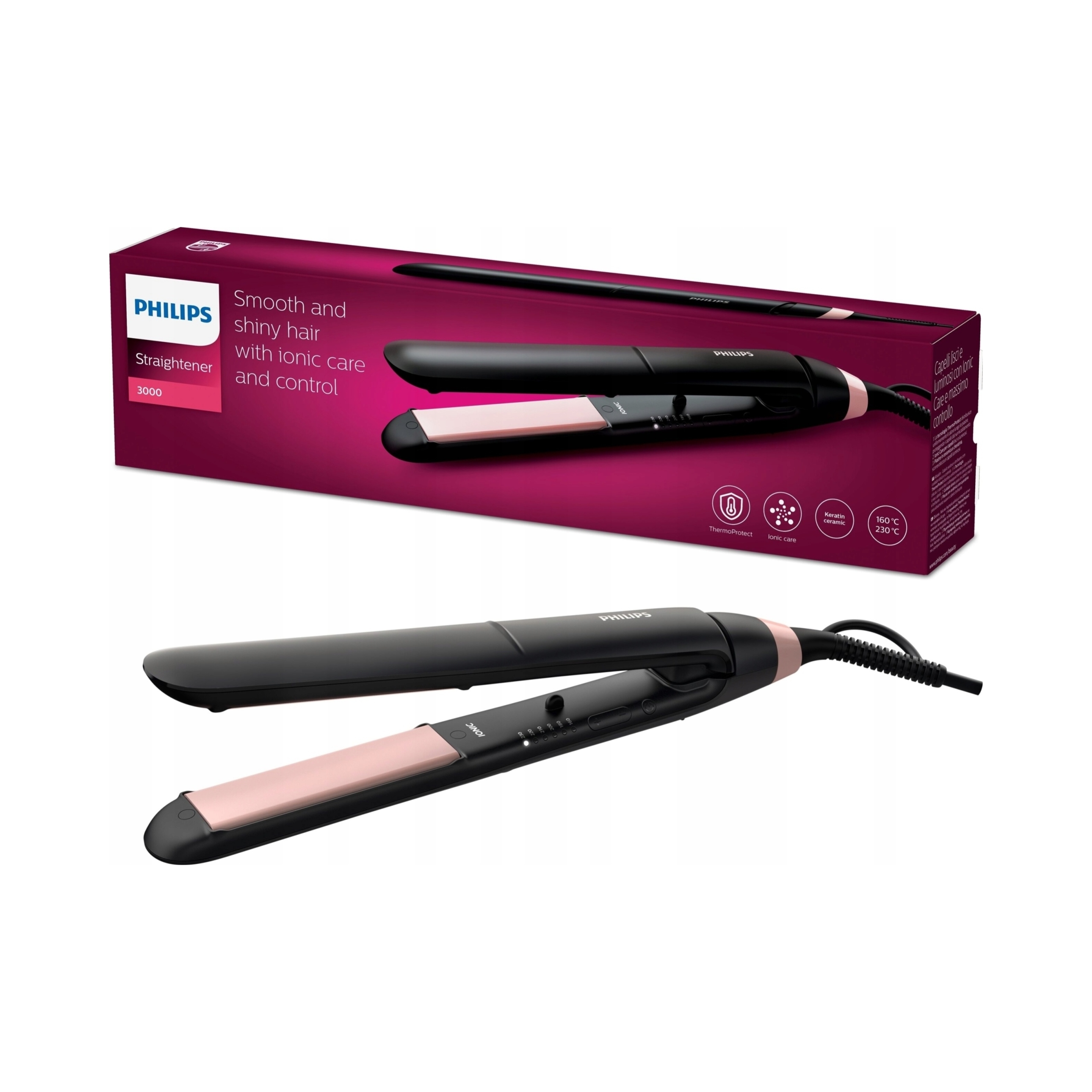 Prostownica do włosów ceramiczna z ThermoProtect czarna Philips BHS378/00