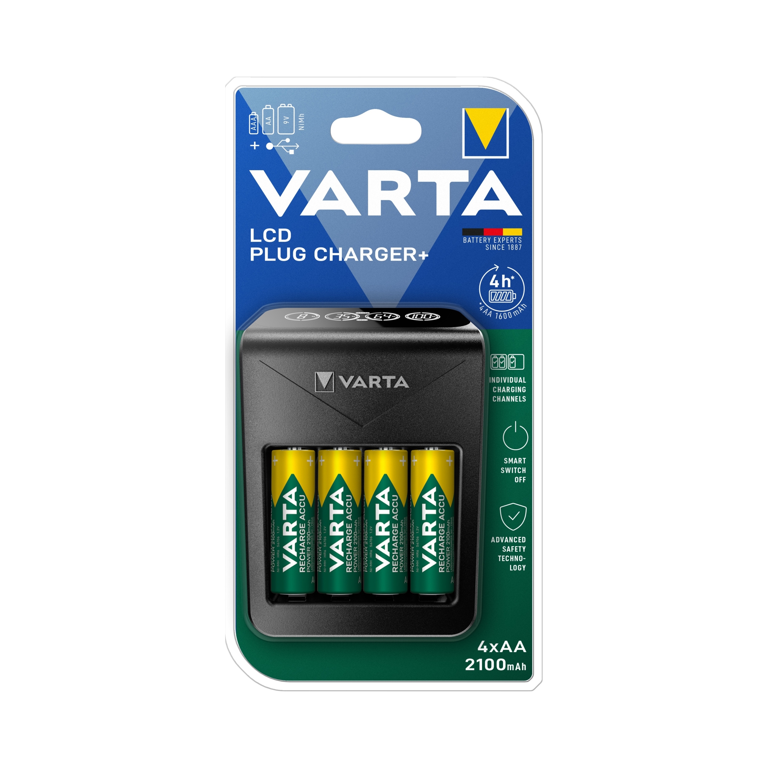 Ładowarka Varta LCD Plug Charger+ 4x Aa 2100mAh akumulatory Usb Aaa 9V