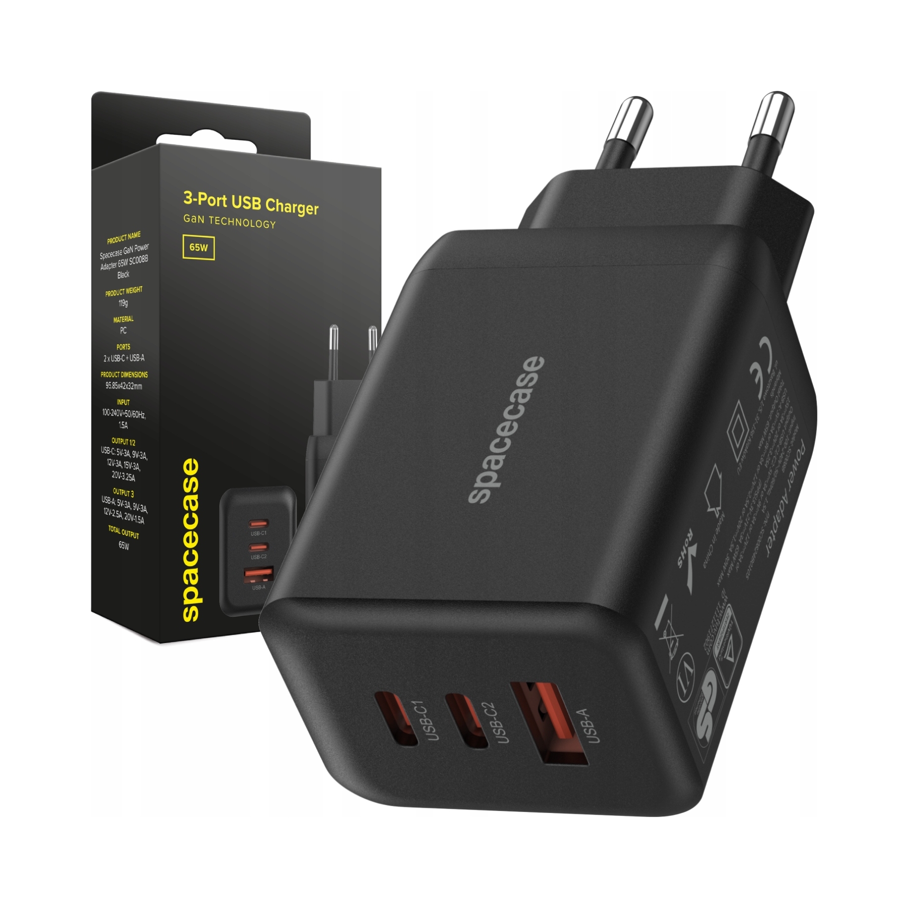 Rychlá Nabíječka Spacecase GaN 65W 2X Usb-c Usb-a Pro Telefon Qc 3.0 Pd Pps
