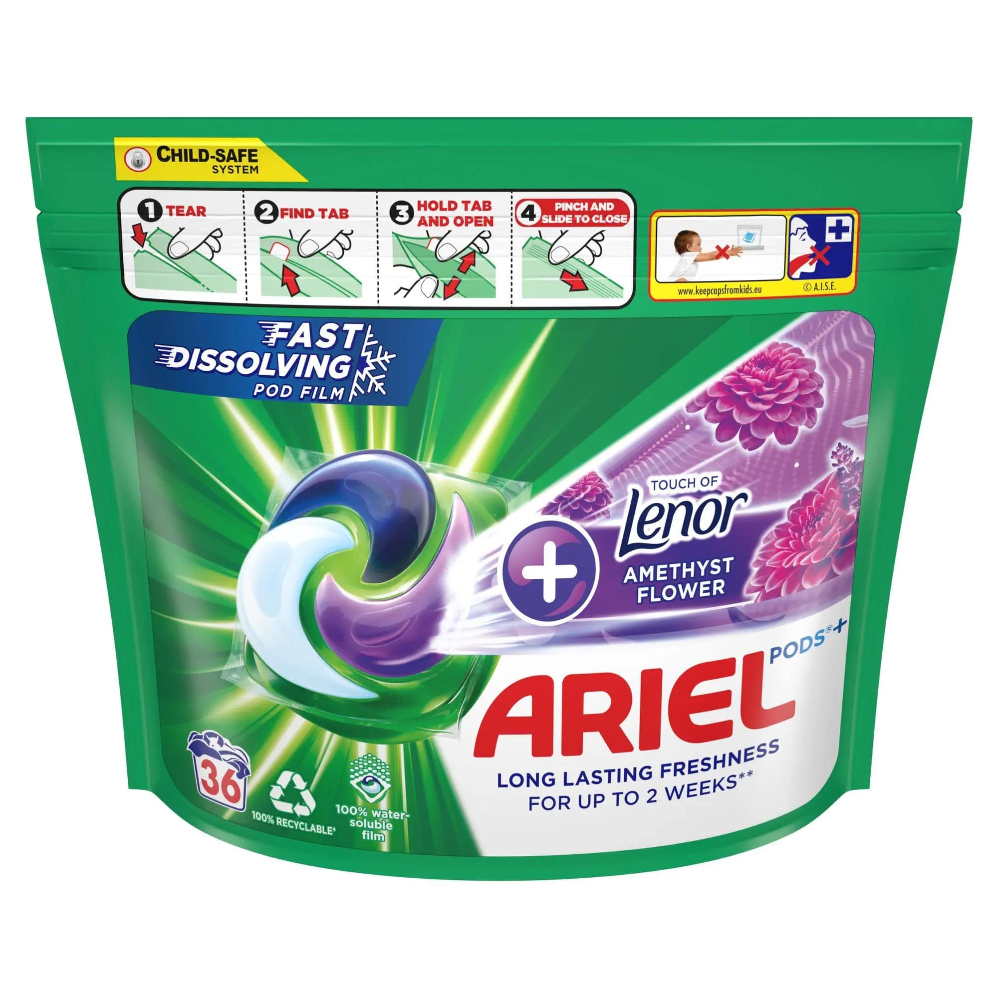 2 x Kapsle na praní Ariel Touch of Lenor Amethyst Flower 36 ks