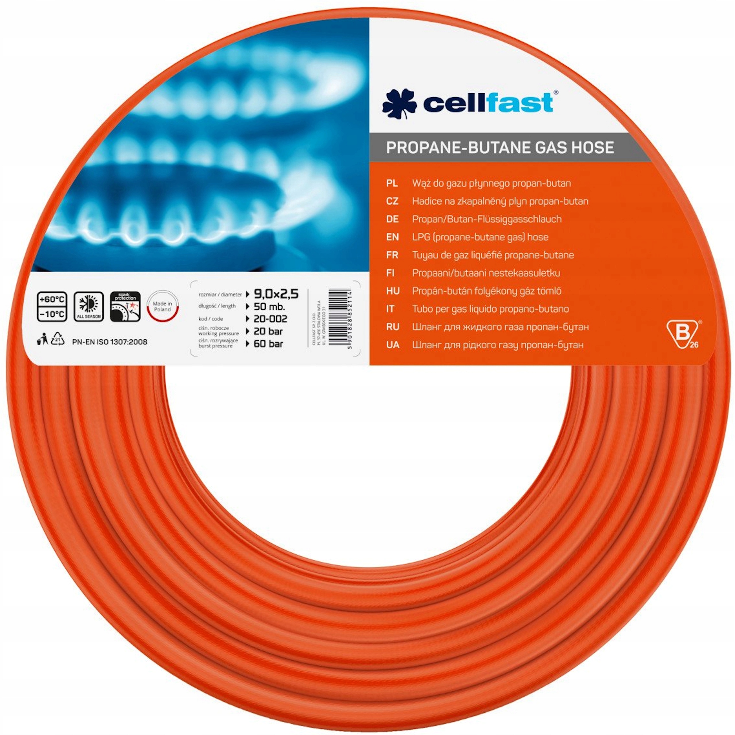 Hadice na propan-butanový plyn Cellfast 20-002 9x2,5 mm 50 m