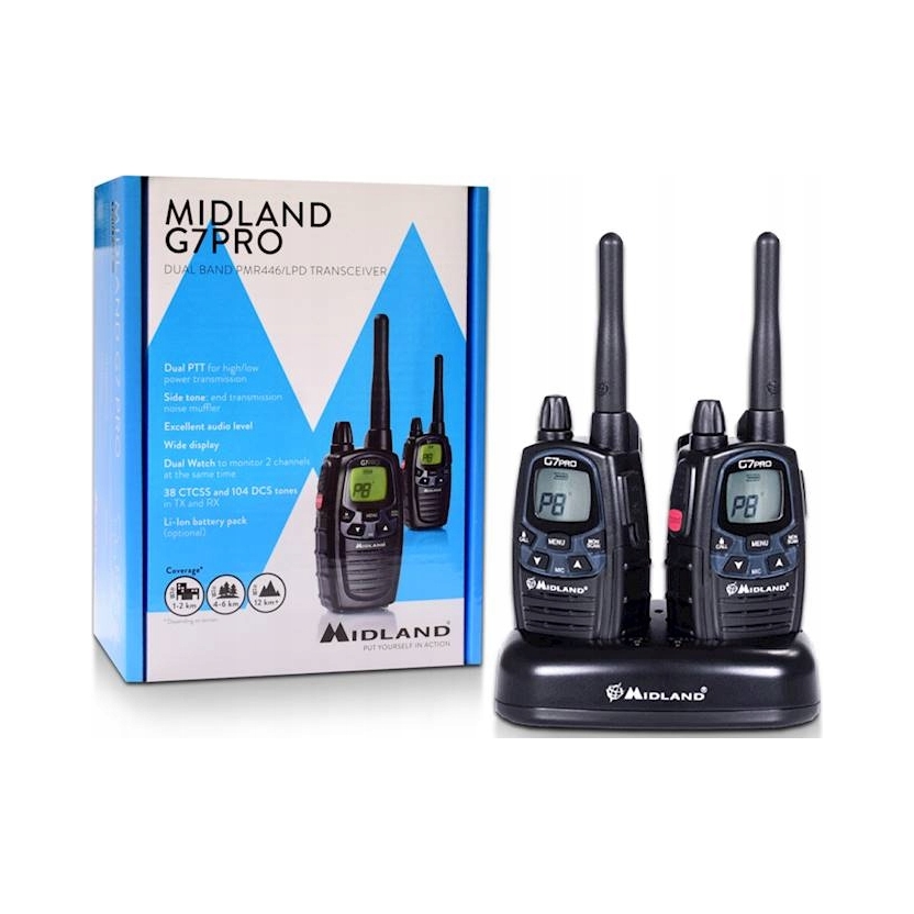 Midland G7 Pro radiotelefon 2 sztuki PMR446 z ładowarką i akumulatorami