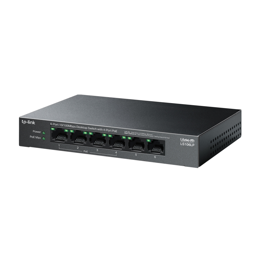 Switch TP-Link LS106LP 2x Lan, 4x Lan s PoE, 41W