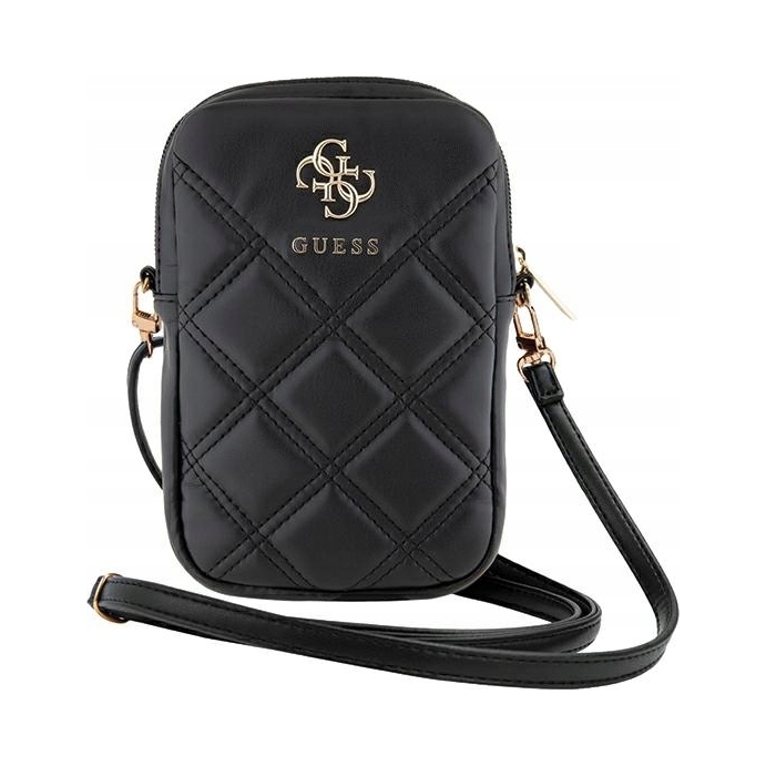 Taška na telefon Guess, černá kabelka, sáček, elegantní, kožená