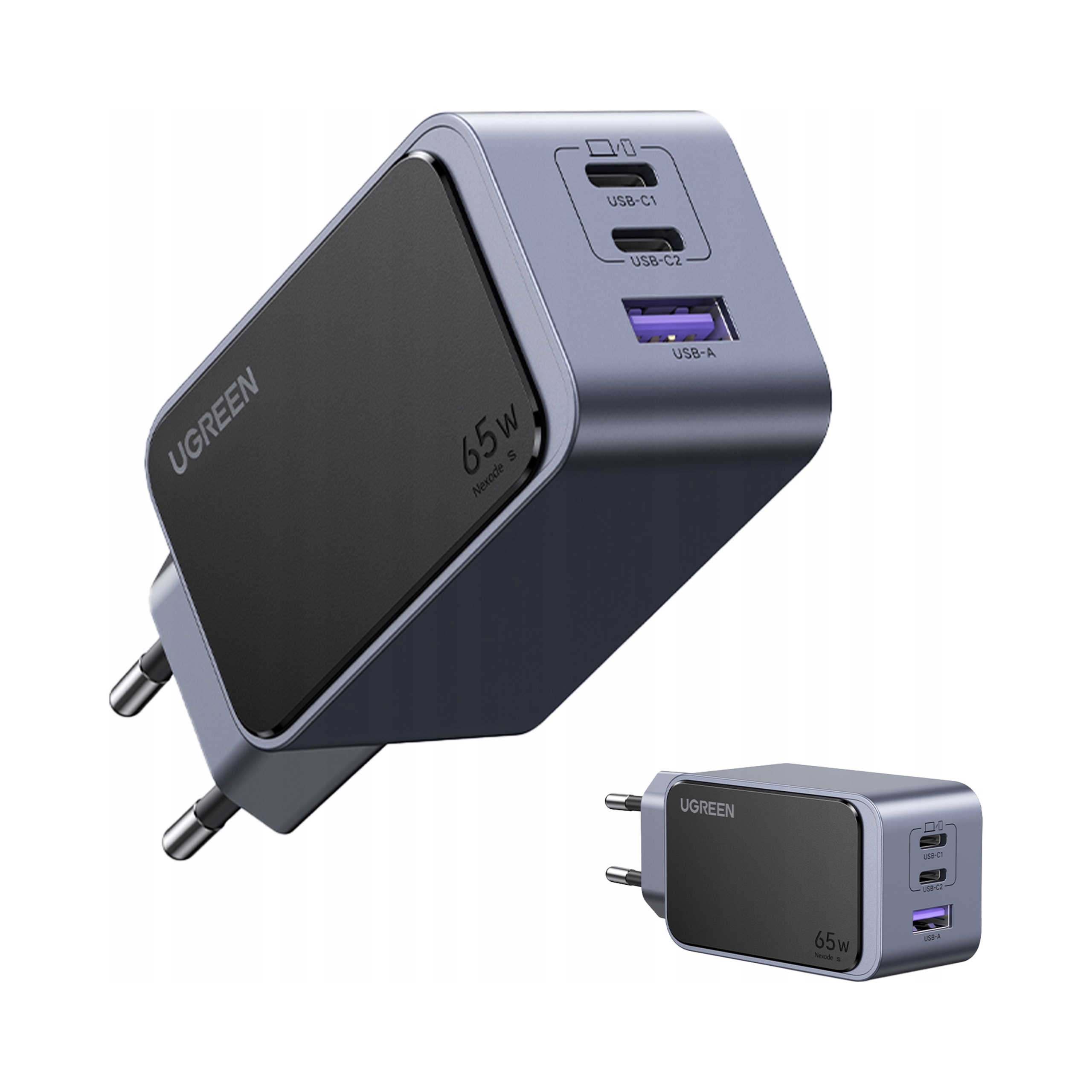 Ładowarka sieciowa Ugreen Nexode Air 35042 65W, Usb 2x Usb-c szara