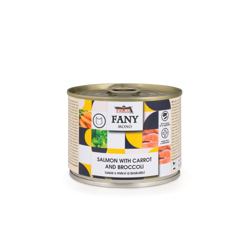 Falco Fany Mono konzervy pro kočky s lososem s mrkví a brokolicí 15x200g