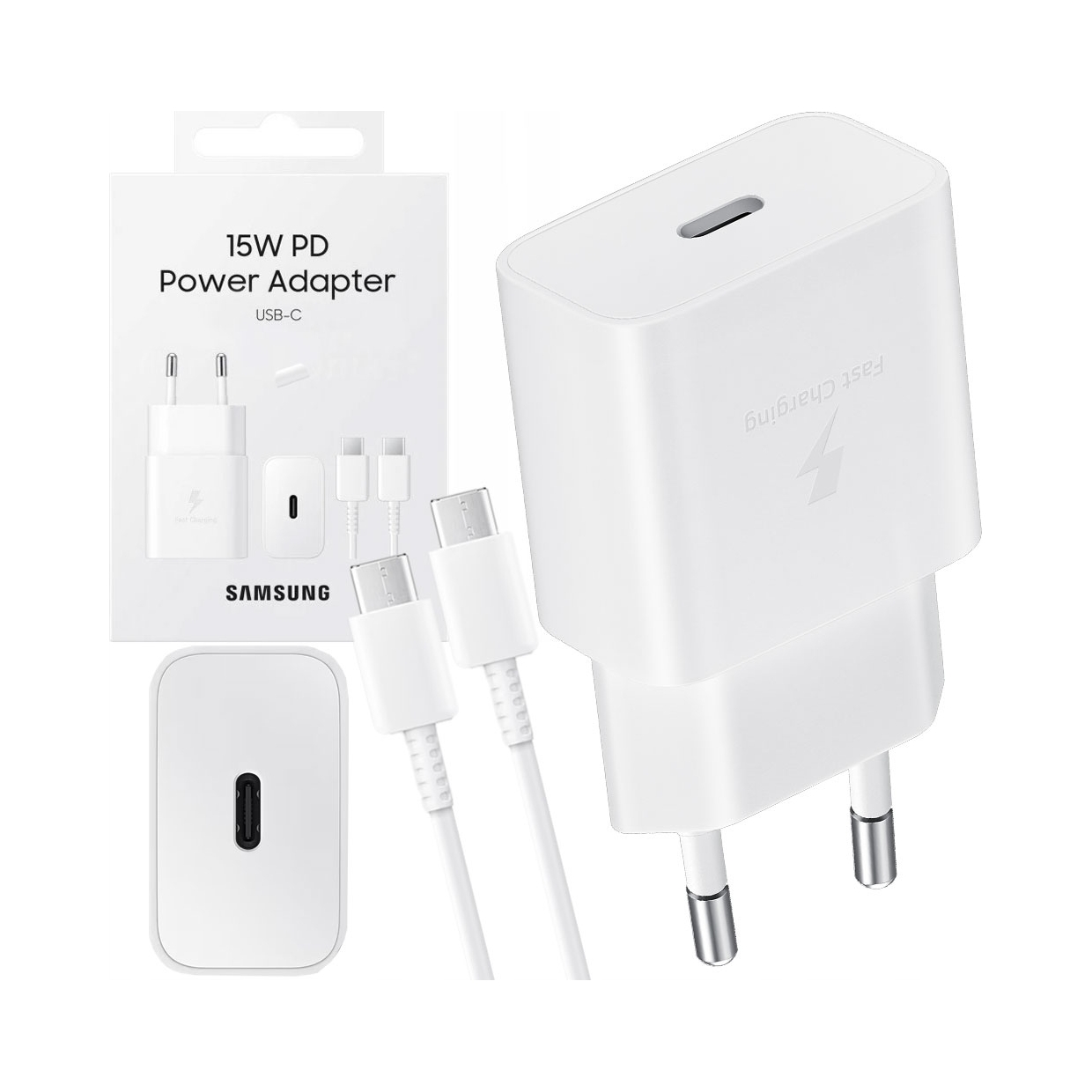 Telefonowa Szybka Ładowarka 15W USB Type-C Z Kablem Danych Biała — miniatura 4