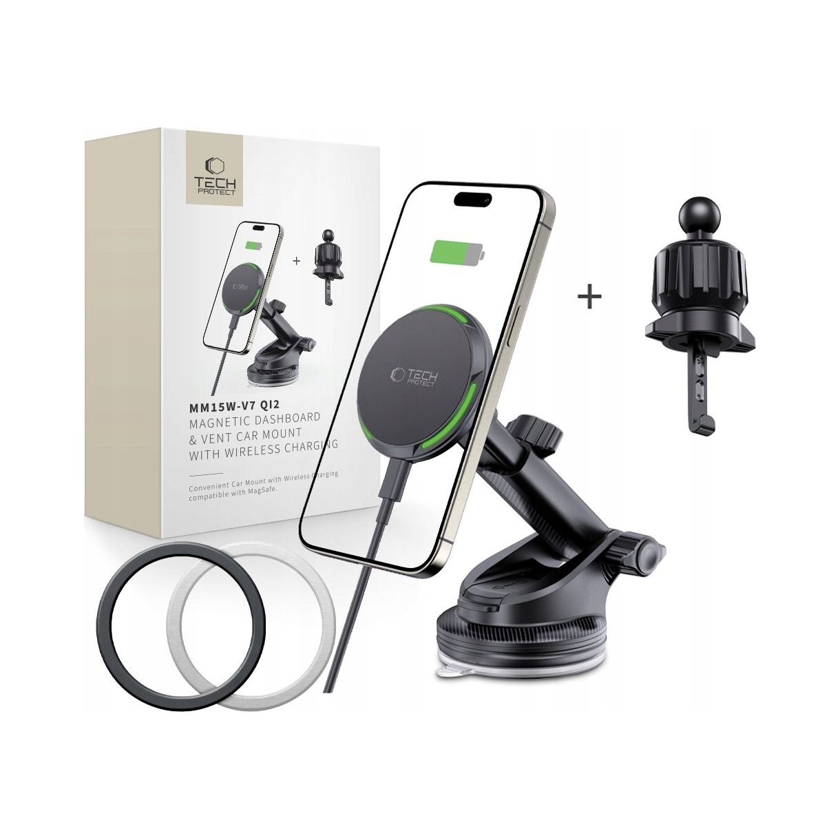 Tech- Protect MM15W- V7 QI2 Magnetic MagSafe Dashboard Vent Car Mount 15W