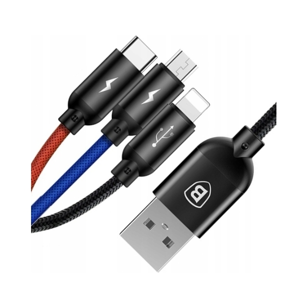 Kabel Baseus Three Primary Colors 3w1 Usb- A micro Usb Lightning Usb- C 3.