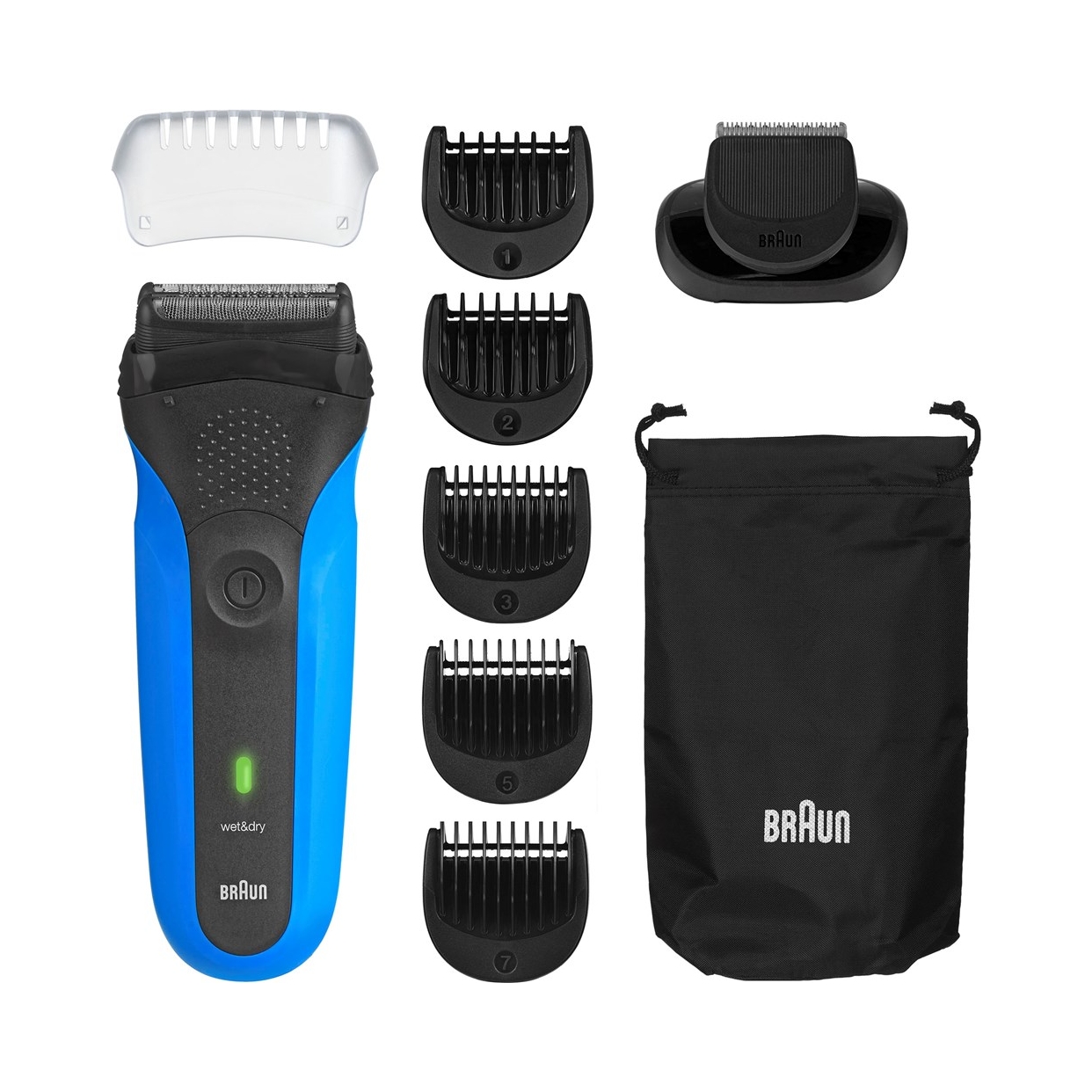 Golarka męska Braun 310BT niebieska z trymerem +5 nasadek +etui